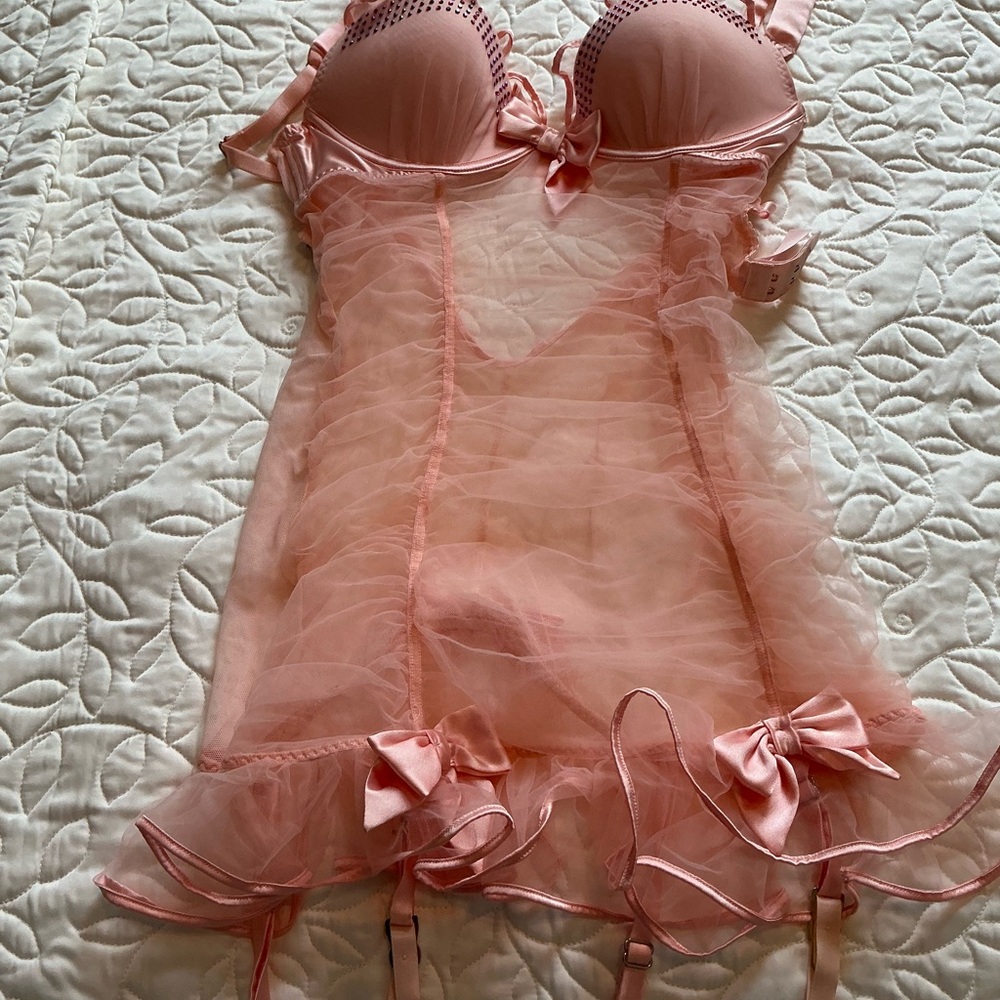 Victoria's Secret Sheer Light Pink Ruffle Babydoll Chemise